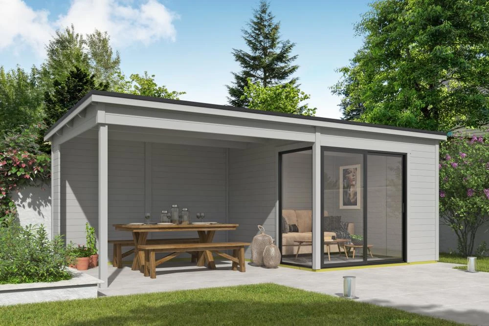 Outdoor Life Tuinhuis Julia met Overkapping Platinum Grey 645 x 295 cm - Afbeelding 1
